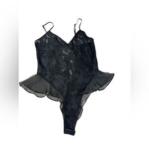 Vintage Victoria's Secret Gold Label Black Sheer Satin Teddy Bodysuit size M